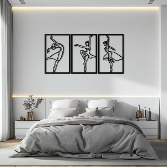 Elegant Ballerina Trio Metal Wall Art, 3-panel black-framed dancer silhouettes, Enova Art on Tampa Home & Garden Store