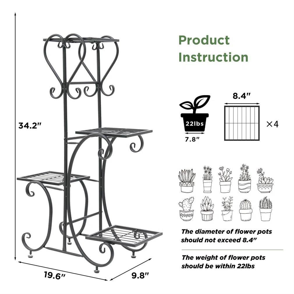 Elegant Black Metal 4-Shelf Plant Stand - Tampa Home & Garden Store