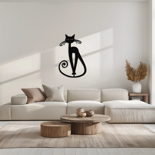 Elegant Cat Metal Wall Art - Geometric Black Metal Wall Sculpture - KAF052 - Tampa Home & Garden Store