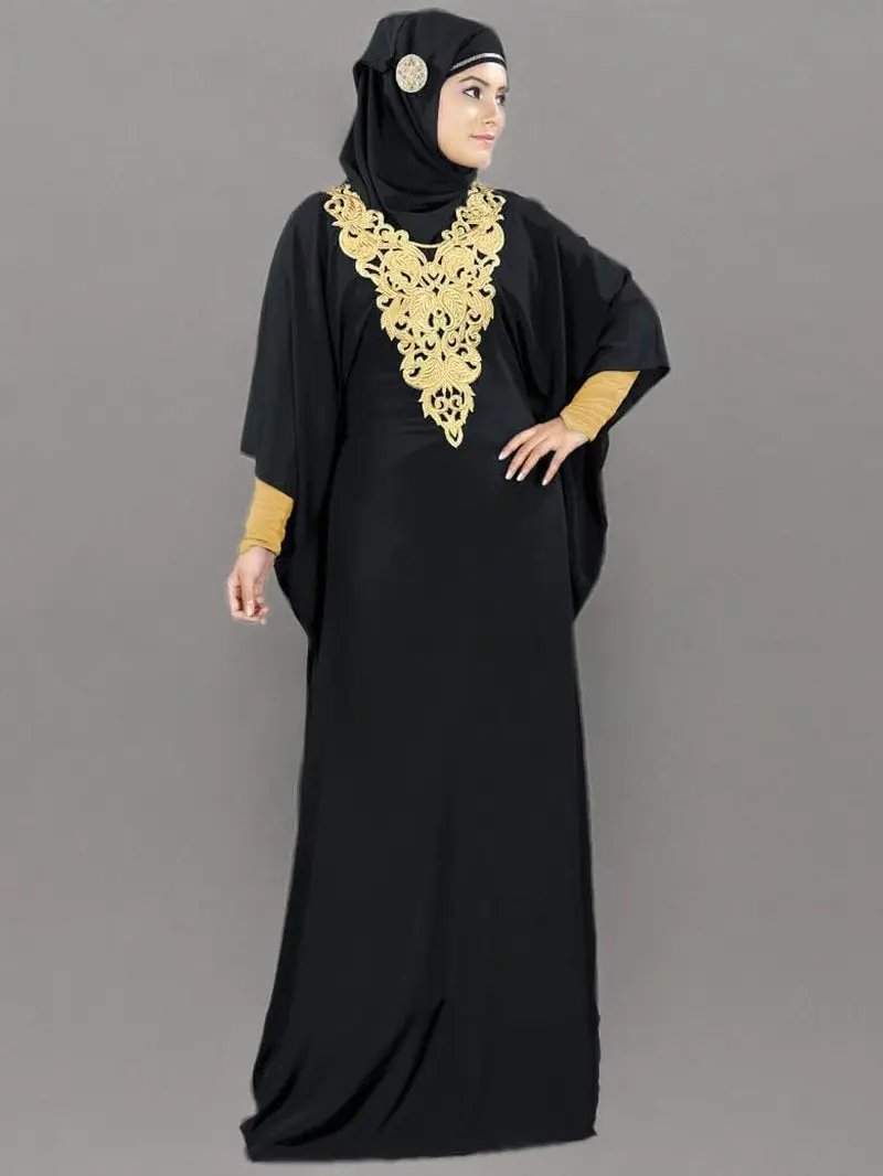 Elegant Gold Embroidered Kaftan with Cutwork Neckline - Tampa Home & Garden Store