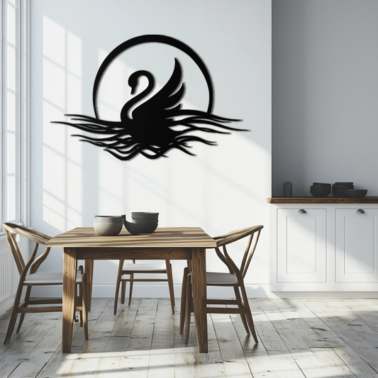 Elegant Swan on Lake Metal Wall Art – Serene Black Steel Decor for Modern, Nature-Inspired Home Interiors- KAF465 - Tampa Home & Garden Store
