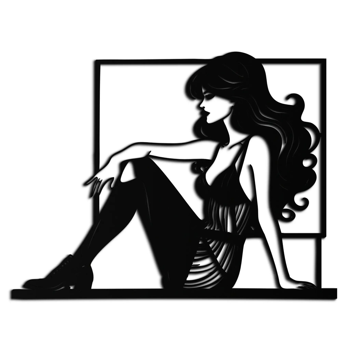Elegant Woman Silhouette Metal Wall Art in black metal with framed border, Enova Art on Tampa Home & Garden Store