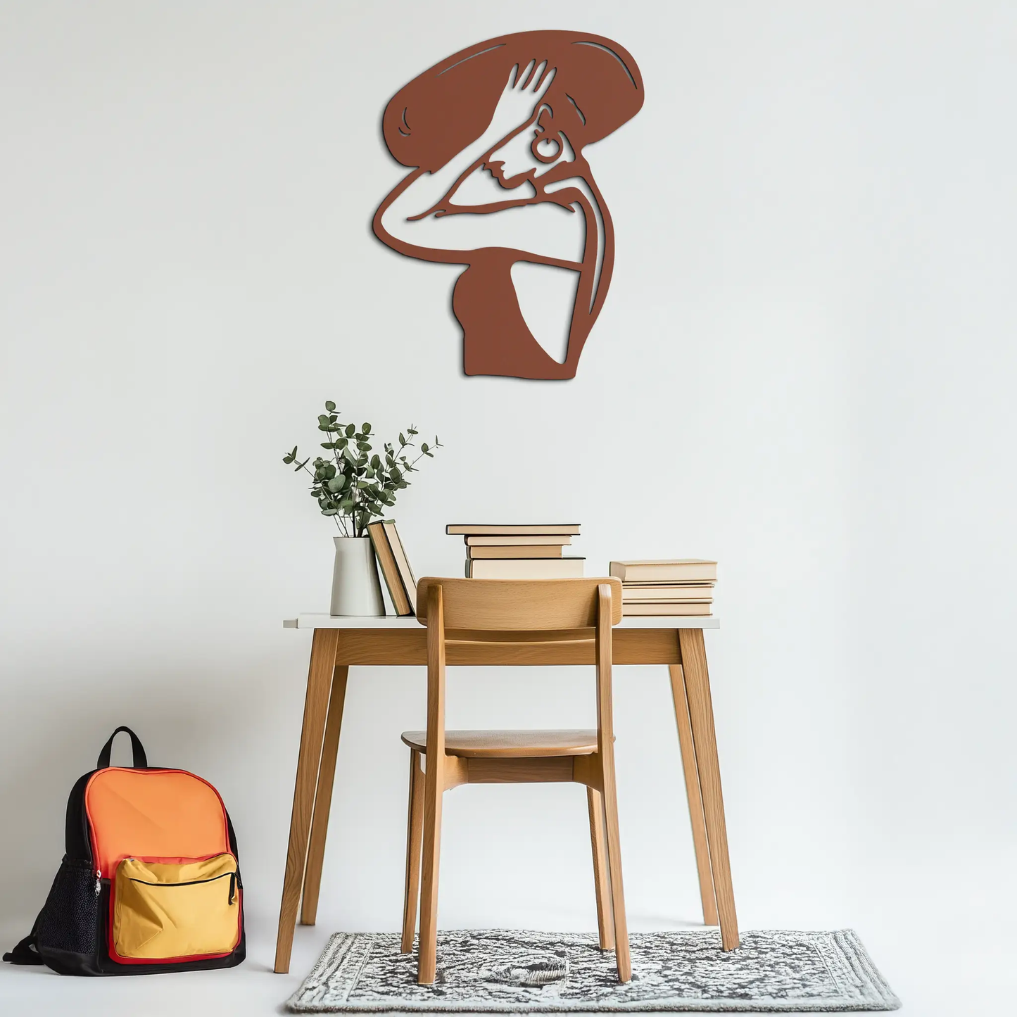 Elegant Woman with Hat Metal Wall Art Decor, brown rust-colored silhouette, Enova Art on Tampa Home & Garden Store