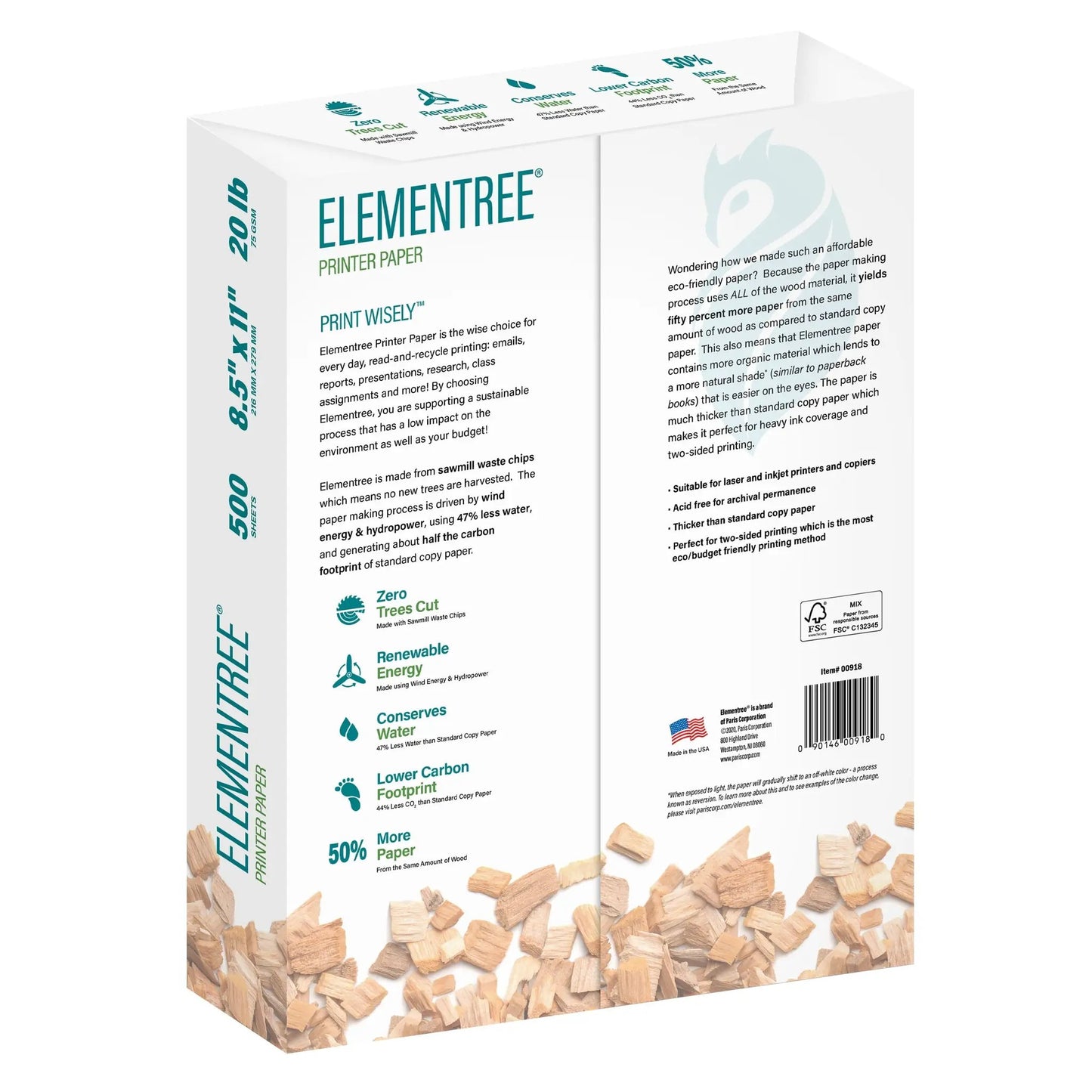 Elementree printer paper box eco-friendly white packaging with teal logo 500 sheets wood-chip artwork on Tampa Home & Garden Store