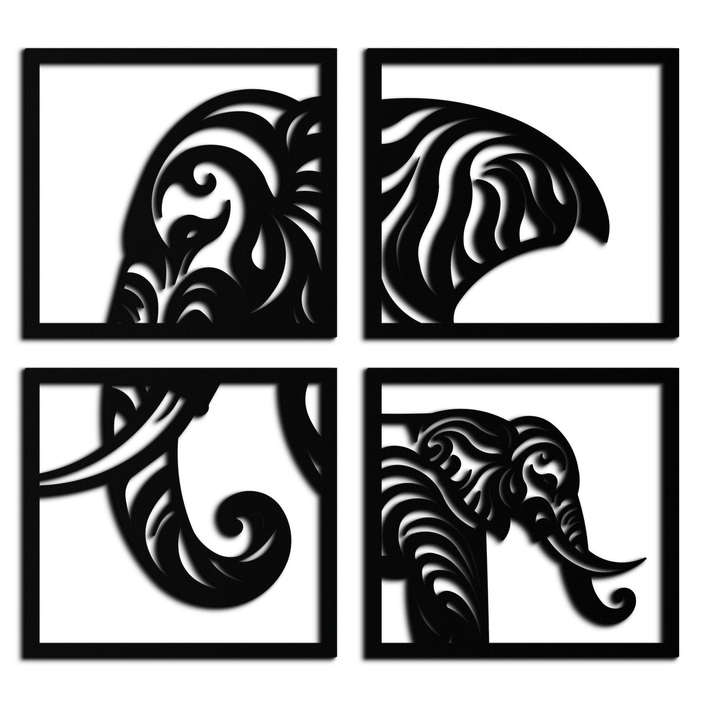 Elephant Silhouette 4-Piece Metal Wall Art – Modern Tribal Design- KAF374 - Tampa Home & Garden Store