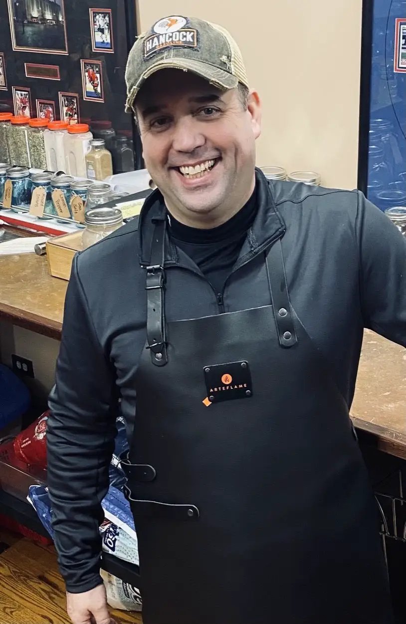 Apron Fine Leather Grill Apron by Arteflame Outdoor Grills black leather with metal buckles on Tampa Home & Garden Store
