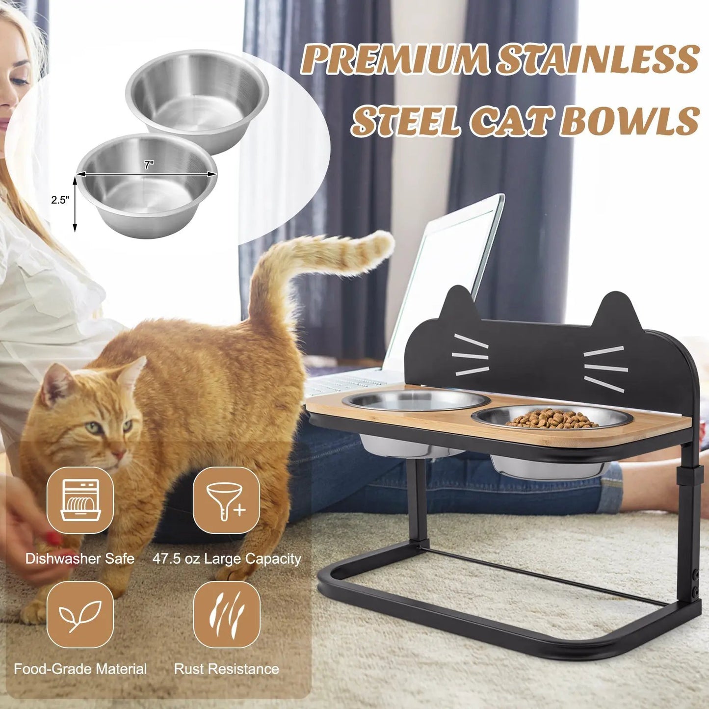 Elevated pet feeder with 2 stainless steel bowls, DirectDeals, dishwasher safe, 47.5 oz capacity on Tampa Home & Garden Store