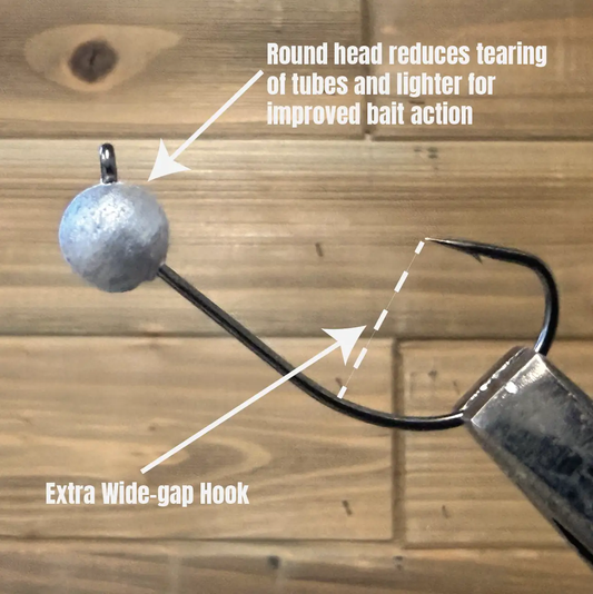 Elite Tube Jighead 3-pack with gray lead ball and extra-wide-gap hook for superior bite on Tampa Home & Garden Store