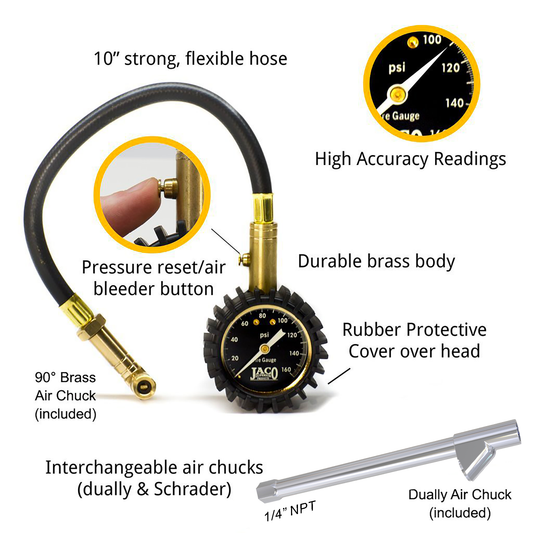 EliteProPlus™ Tire Pressure Gauge with Dually Air Chuck - 160 PSI - Tampa Home & Garden Store
