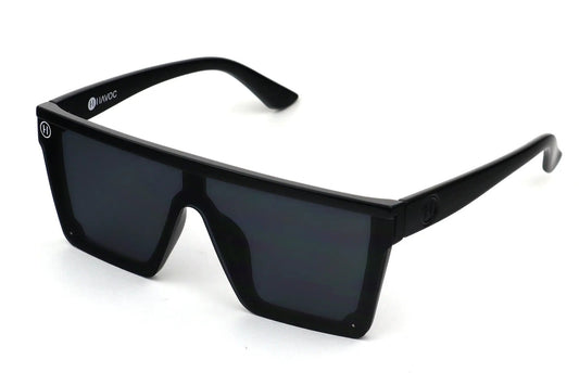 Elyx flat-lens sunglasses with black frame and dark lenses, Havoc logo on temple on Tampa Home & Garden Store