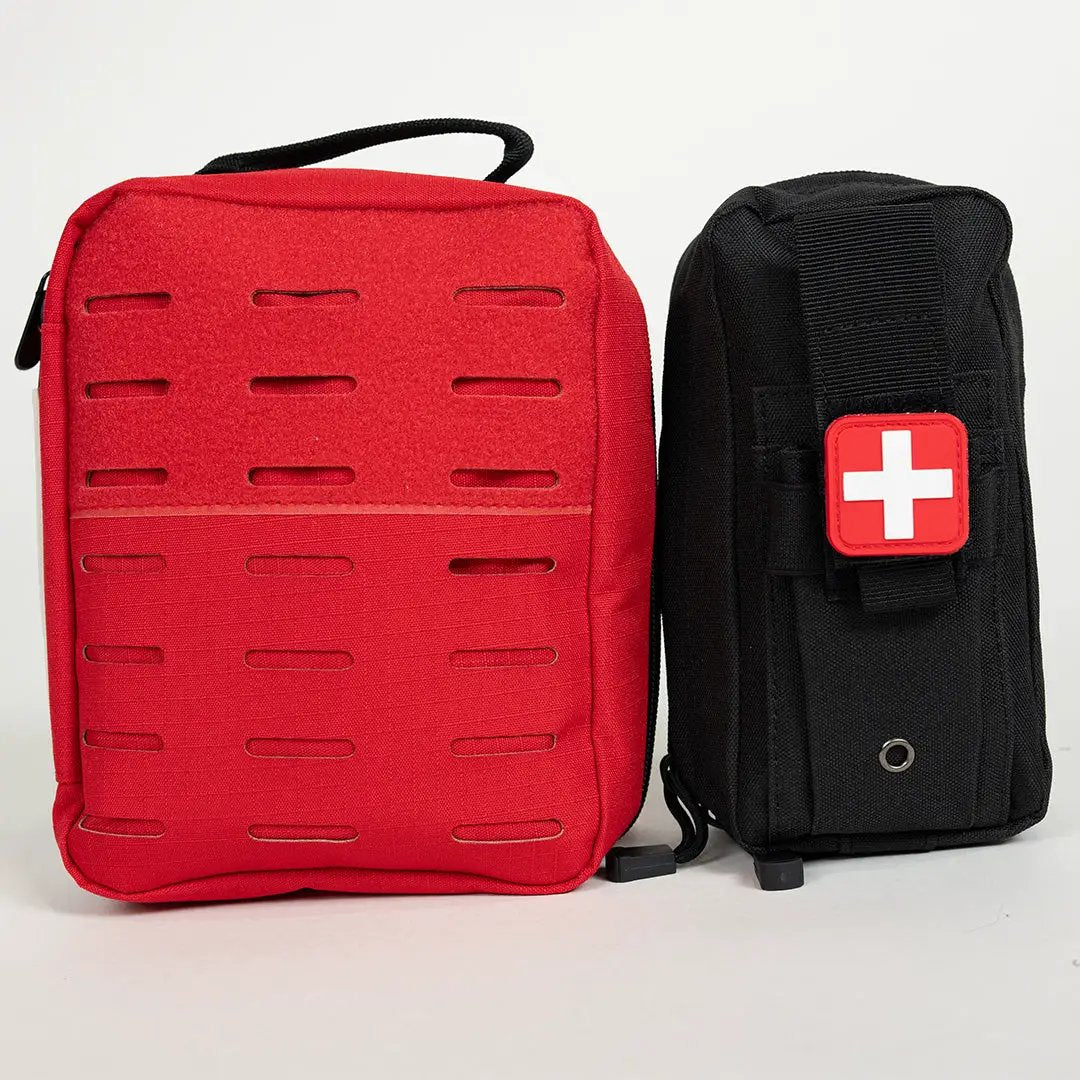 Emergency Medical Kit for Any Situation: two kits, red bag and black kit with red cross patch on Tampa Home & Garden Store