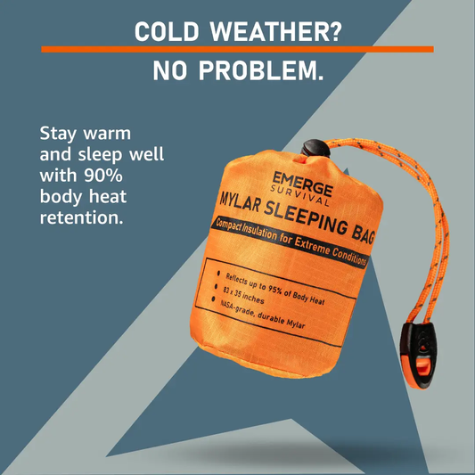 Lightweight Waterproof Emergency Sleeping Bag Emerge Survival orange Mylar with cord lock on Tampa Home & Garden Store