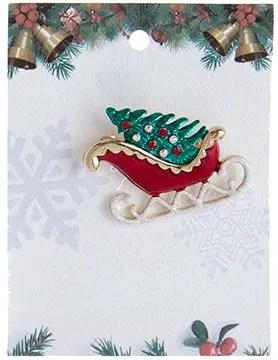 Enamel Sleigh Pin with green tree and red sleigh gems by The Country Christmas Loft on Tampa Home & Garden Store