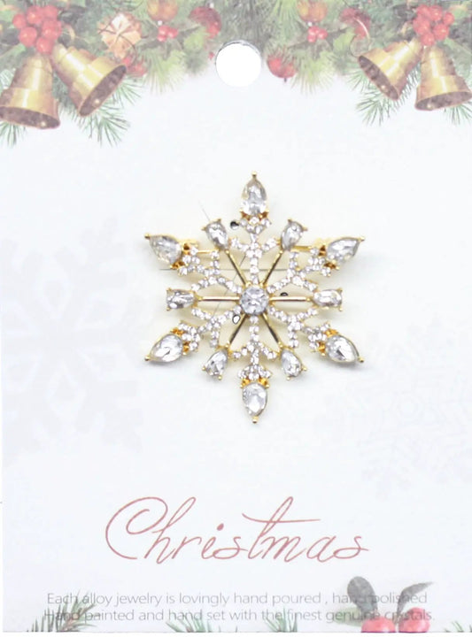 Enamel Snowflake Pin, gold-tone with clear rhinestones by The Country Christmas Loft on Tampa Home & Garden Store