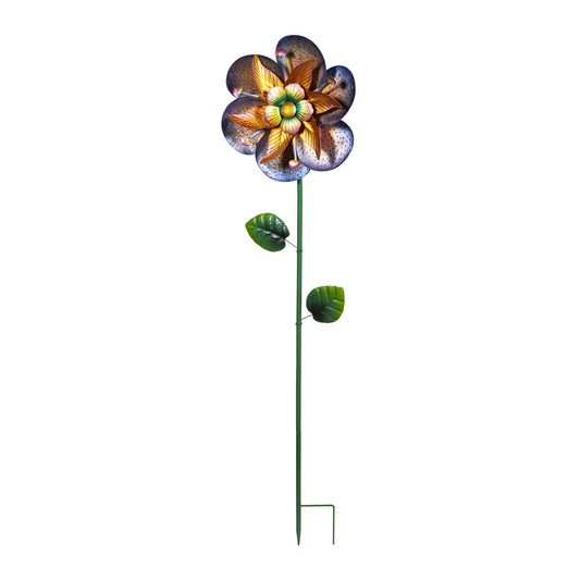 Enchanted Blossom Wind Spinner Stake 60 inch multicolored flower on a tall green stake on Tampa Home & Garden Store
