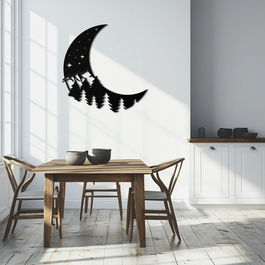 Enchanted Moon and Forest metal wall art modern black silhouette with trees on Tampa Home & Garden Store