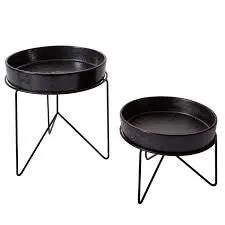 Encino serving tray with stand, black metal two-tray decorative set on Tampa Home & Garden Store