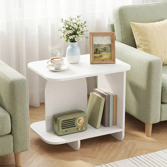 End Table 2-Tier Sofa Side Table with Storage Shelf, white finish, DirectDeals on Tampa Home & Garden Store