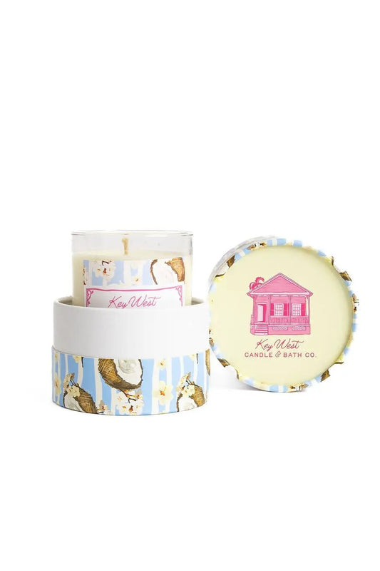 Endless Sandbar Glass Coconut Candle Vanilla Bean in blue wrap by Key West Candle & Bath Co on Tampa Home & Garden Store