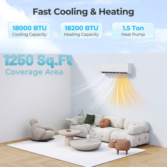 Energy Star Certified 18000 BTU 25 SEER2 208-230V Ductless Mini Split Air Conditioner and Heater WiFi Enabled - Tampa Home & Garden Store