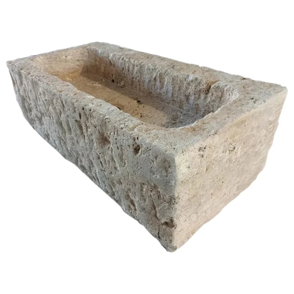 Lavabo de pared para exterior de estilo rústico antiguo de travertino claro Ephesus (ancho: 45 cm, largo: 71 cm, alto: 20 cm)