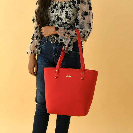 Era vegan leather tote bag in coral red with dual handles by Classy Leather Bags on Tampa Home & Garden Store