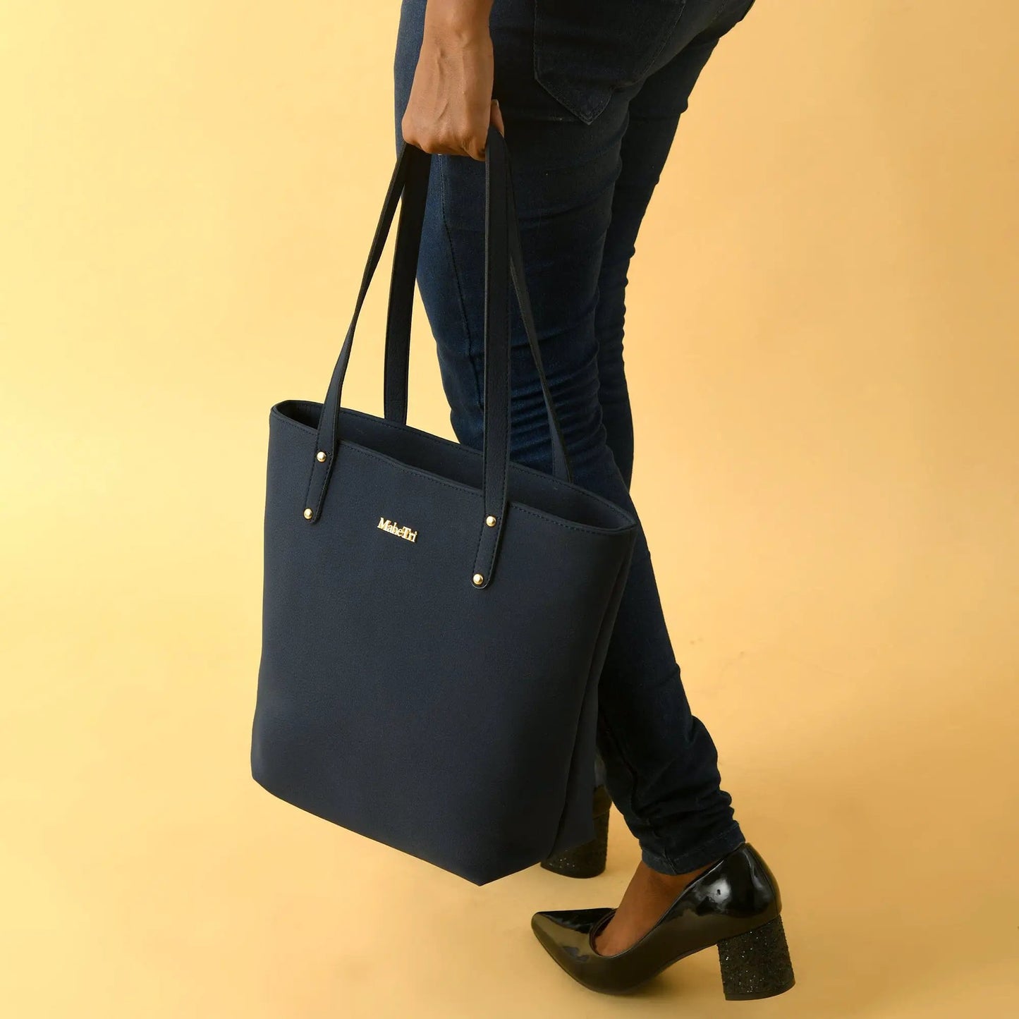 Era vegan leather tote navy blue with gold hardware by Classy Leather Bags on Tampa Home & Garden Store