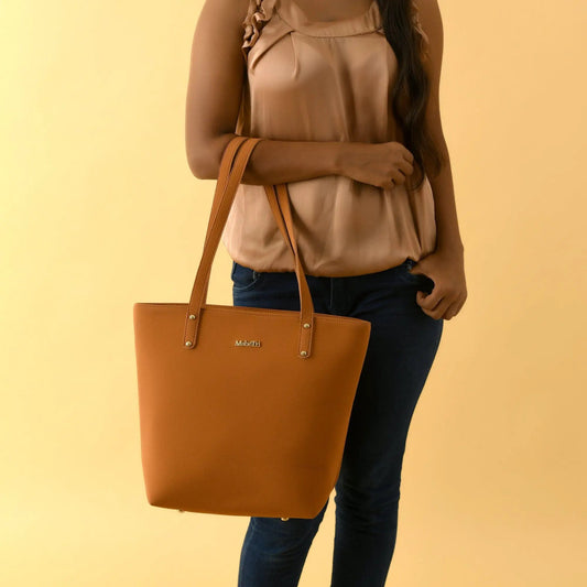 Era Vegan Leather Tote in tan brown with dual handles by Classy Leather Bags on Tampa Home & Garden Store