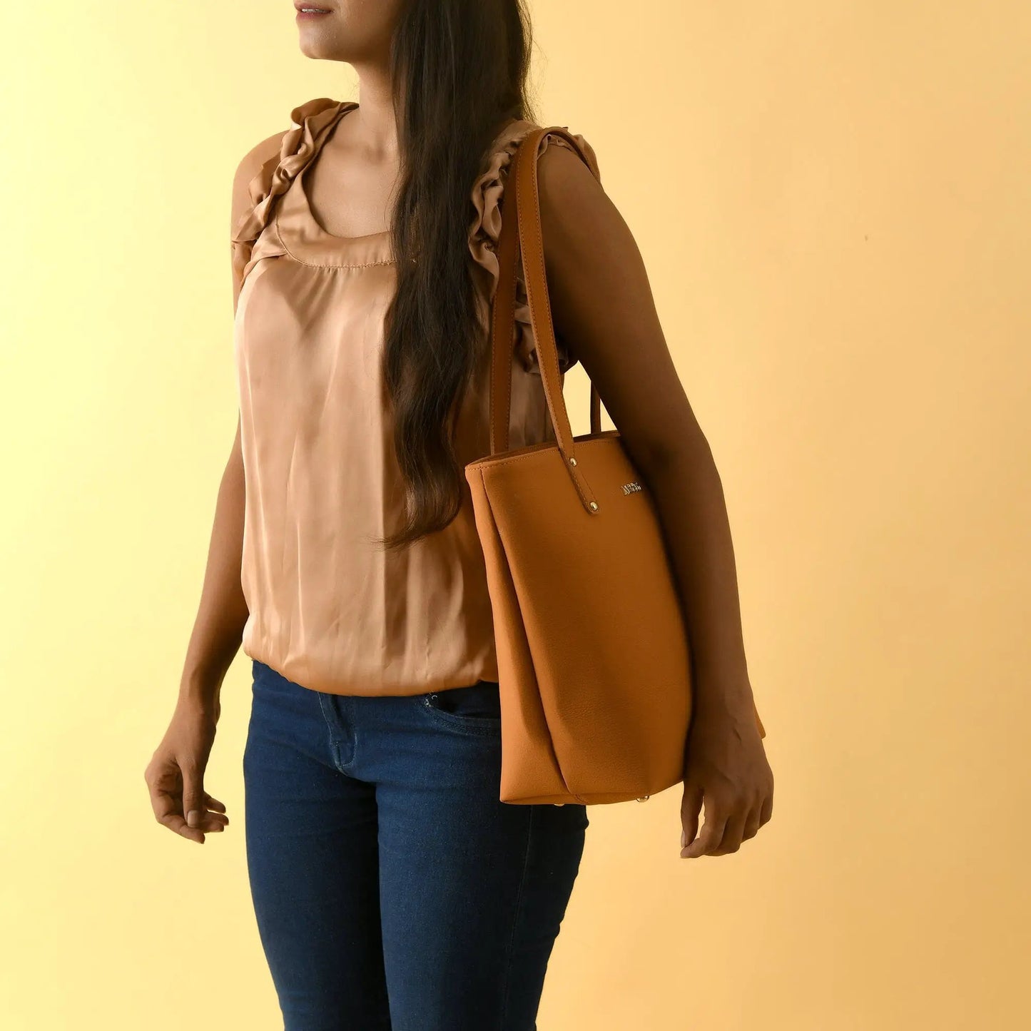 Era Vegan Leather Tote tan brown leather handbag with shoulder strap by Classy Leather Bags on Tampa Home & Garden Store