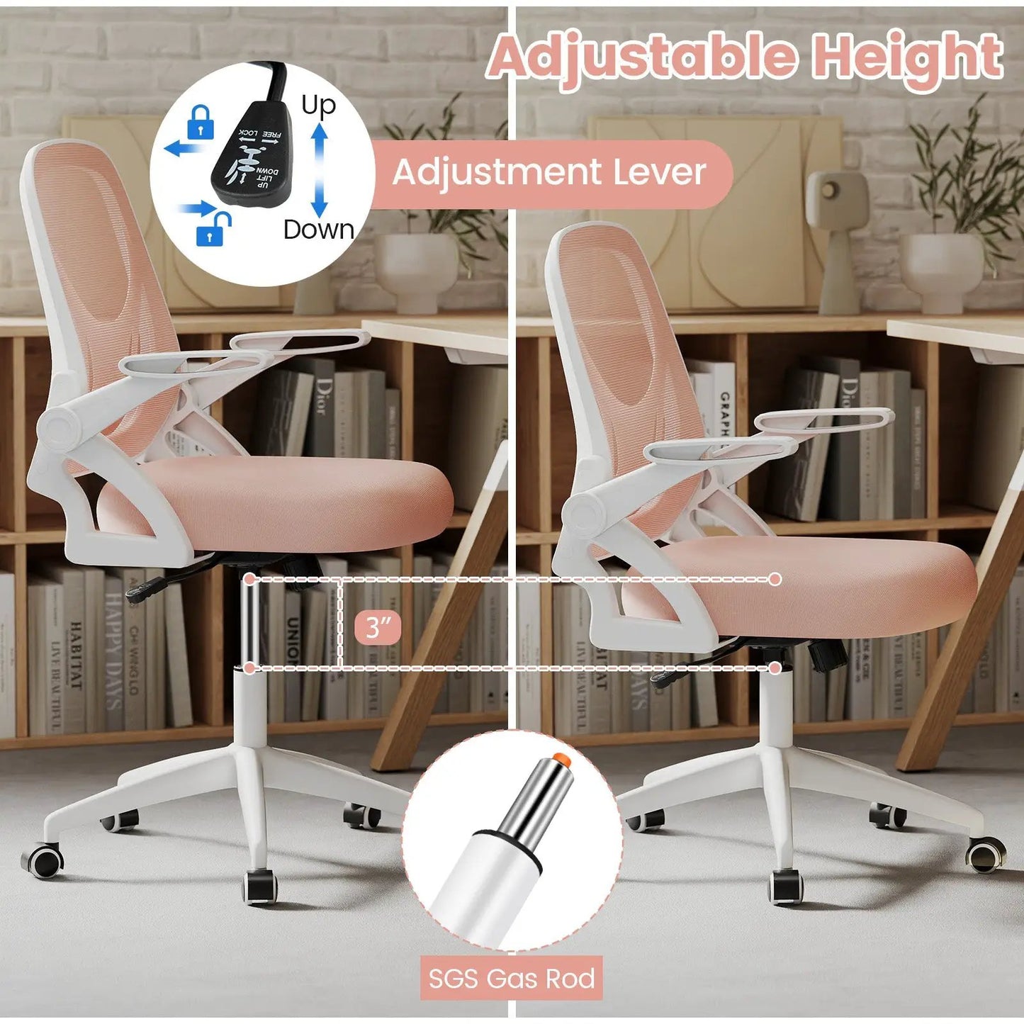 Ergonomic pink desk chairs with lumbar support and arms, white frame pair by DirectDeals on Tampa Home & Garden Store