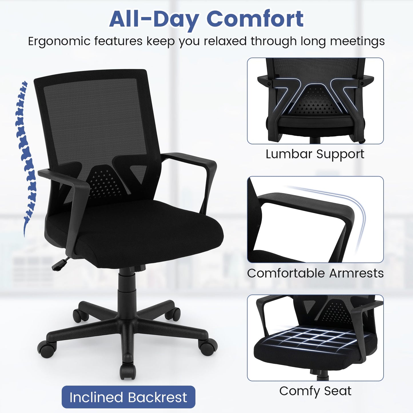 DirectDeals ergonomic desk chair with rocking lumbar support, mesh back, black on Tampa Home & Garden Store