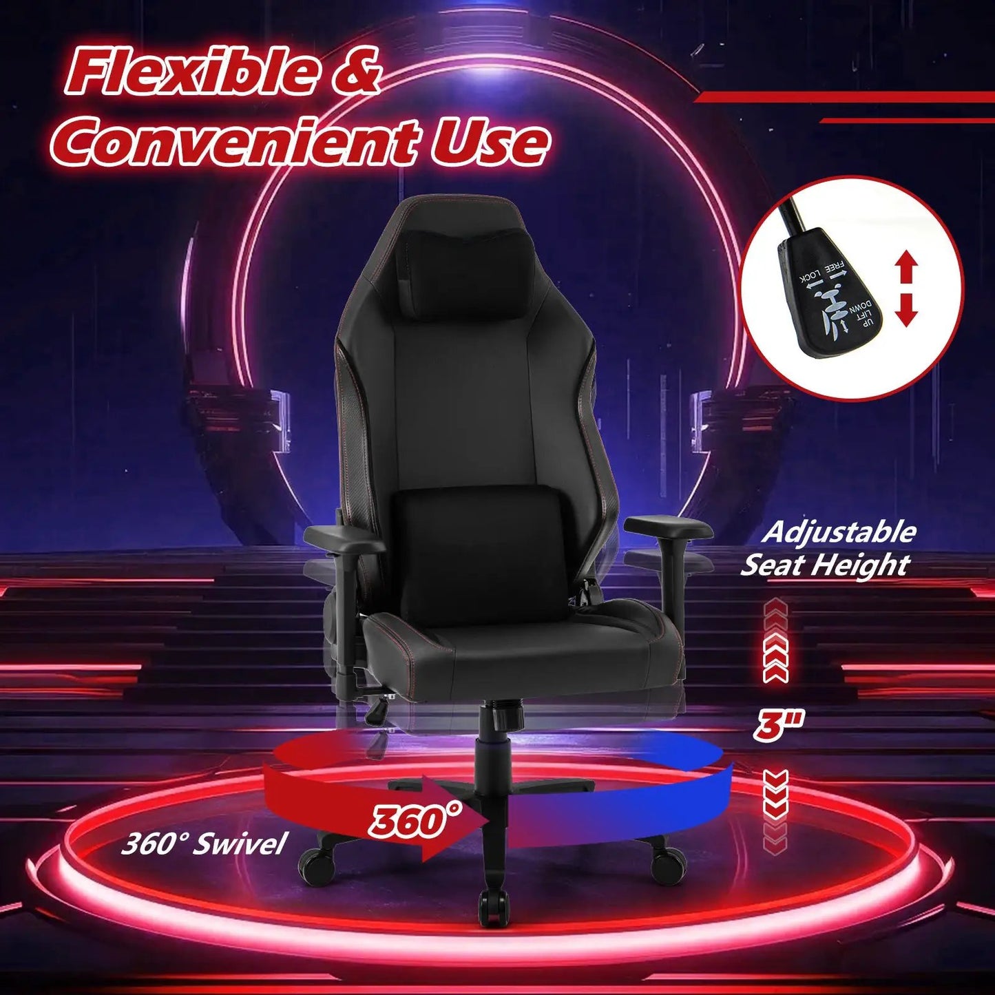 Ergonomic high-back chair with magnetic headrest, black, 360° swivel on Tampa Home & Garden Store