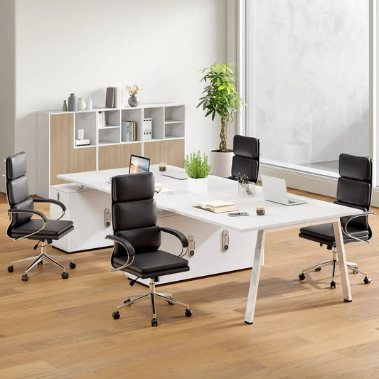 Ergonomic black leather office chairs with height adjustment around a conference table on Tampa Home & Garden Store