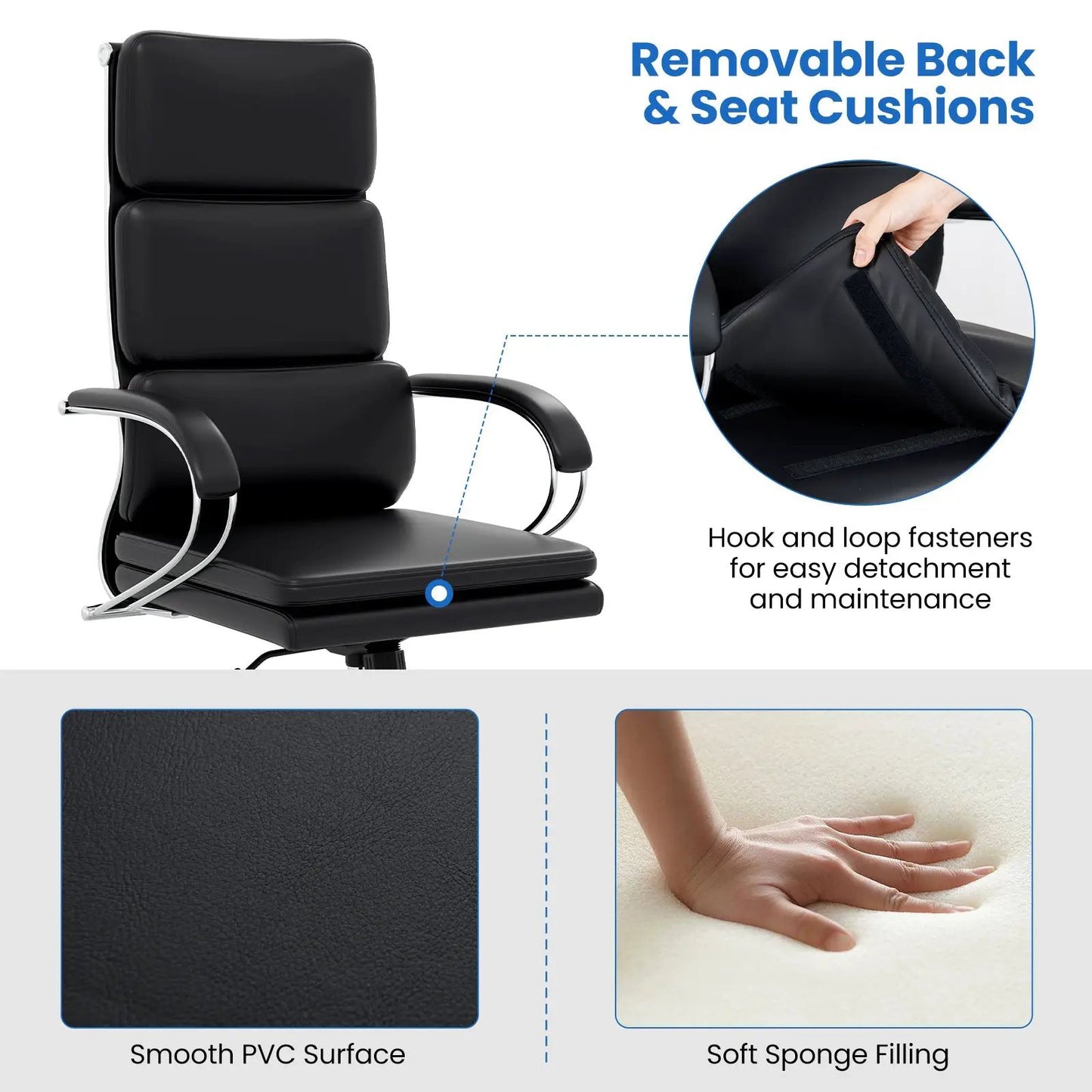 Ergonomic Leather Office Chair with Adjustable Height and Rocking Function-Black - Tampa Home & Garden Store