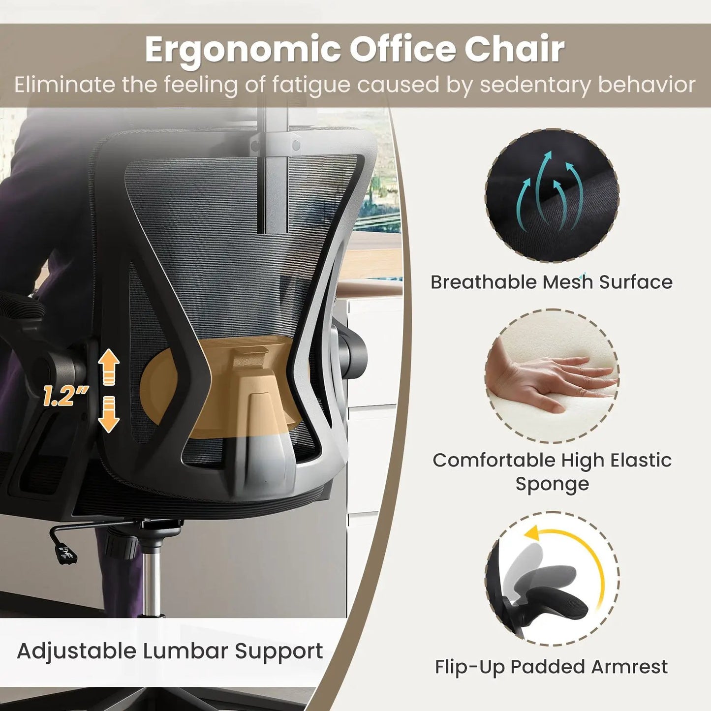 Ergonomic mesh office chair with lumbar support and flip-up armrests DirectDeals on Tampa Home & Garden Store