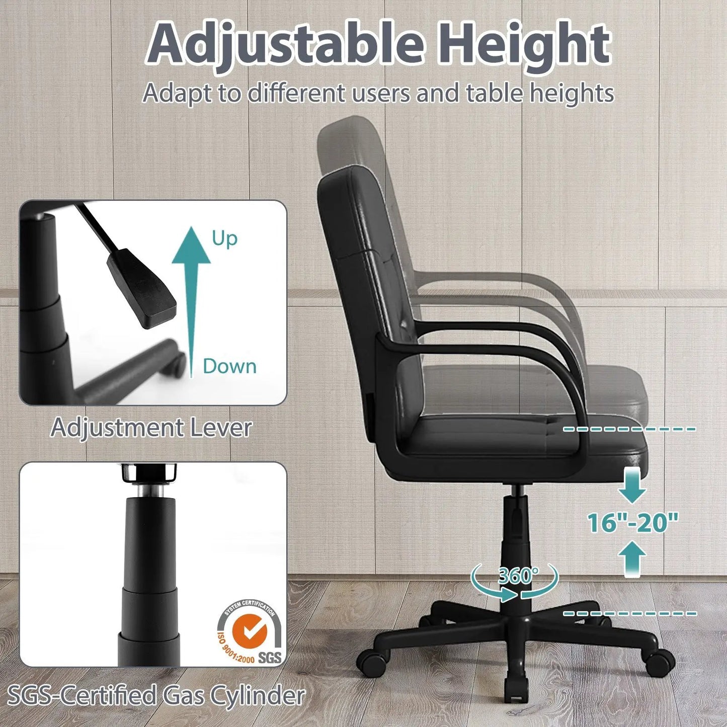 Ergonomic office chair with 360-degree wheels and adjustable height lever on Tampa Home & Garden Store