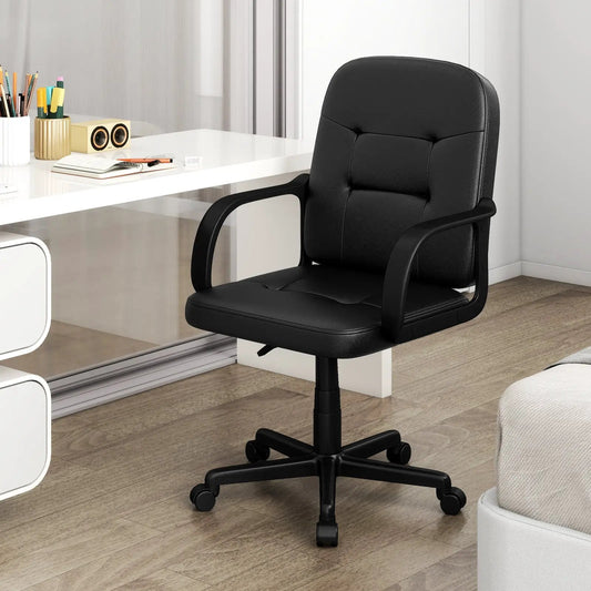 Ergonomic Office Chair DirectDeals, black leatherette with 360-degree wheels in home office on Tampa Home & Garden Store