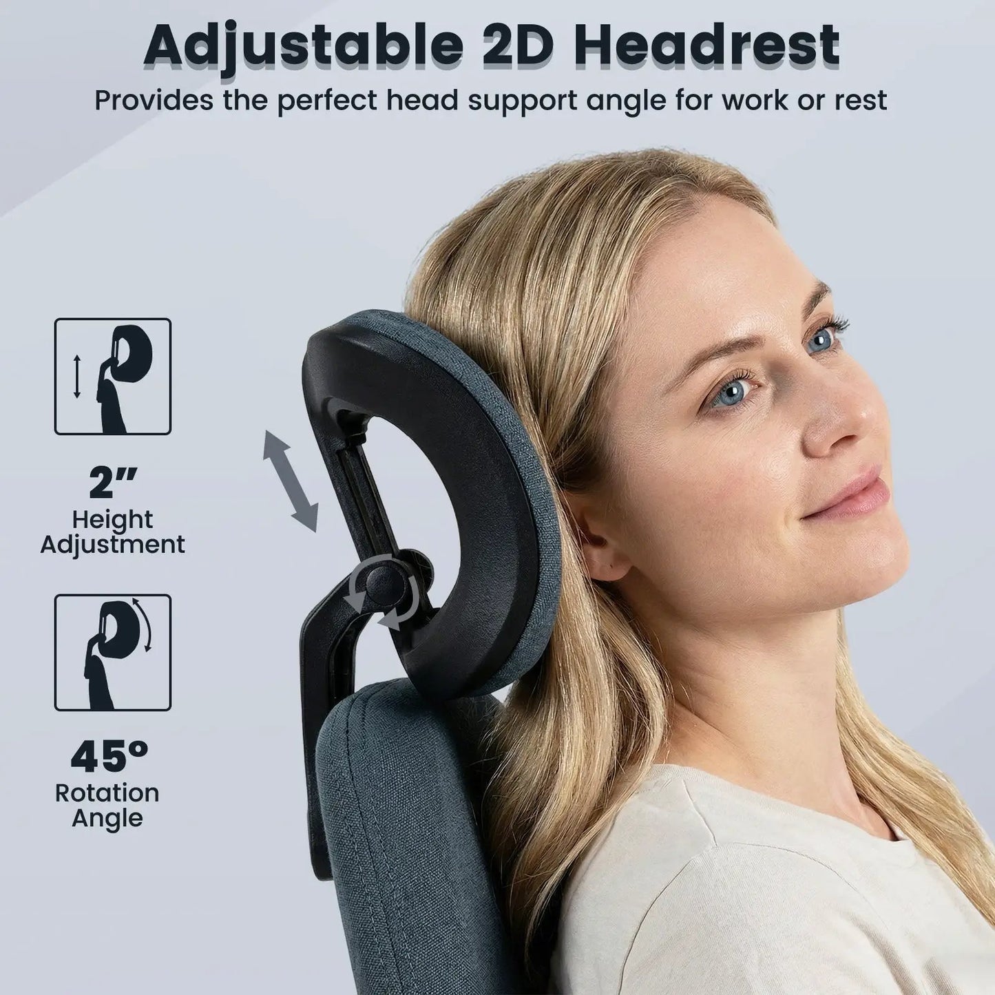 Ergonomic Office Chair With 2D Headrest by DirectDeals, dark frame, blue-gray upholstery on Tampa Home & Garden Store
