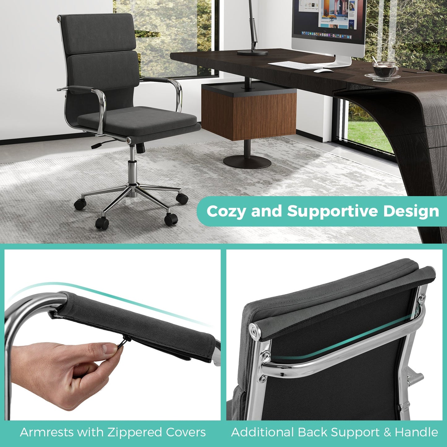 Ergonomic office desk chair with rocking backrest, gray padded seat, DirectDeals on Tampa Home & Garden Store