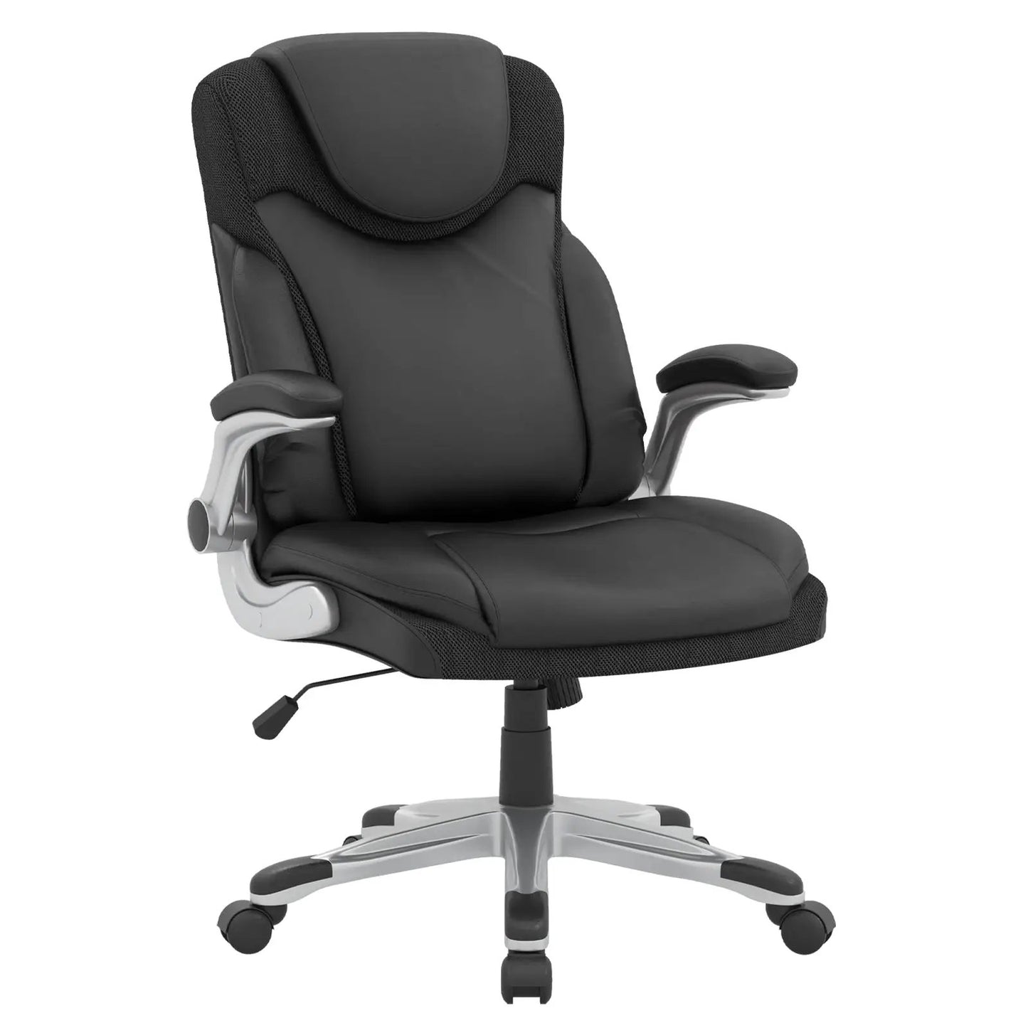 Ergonomic Office PU Leather Executive Chair with Flip-up Armrests and Rocking Function-White - Tampa Home & Garden Store