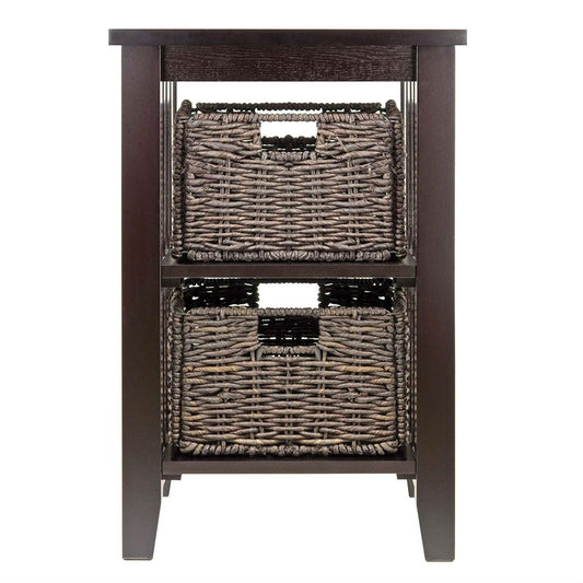 Espresso 3 Tier Accent Table with 2 Small Storage Baskets - Tampa Home & Garden Store