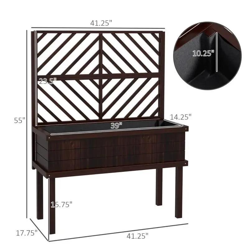 Espresso Fir Wood Raised Garden Bed With Trellis, dark brown elevated planter trellis panels on Tampa Home & Garden Store