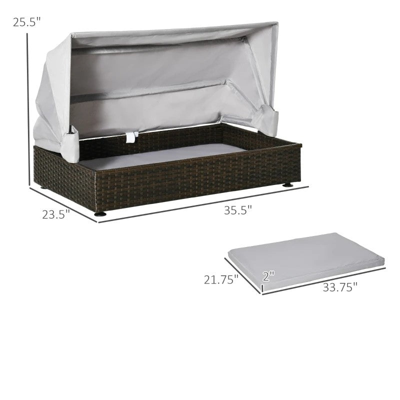 Espresso Wicker Foldable Canopy Raised Dog Bed House with 2 in Thick Cushion - Tampa Home & Garden Store