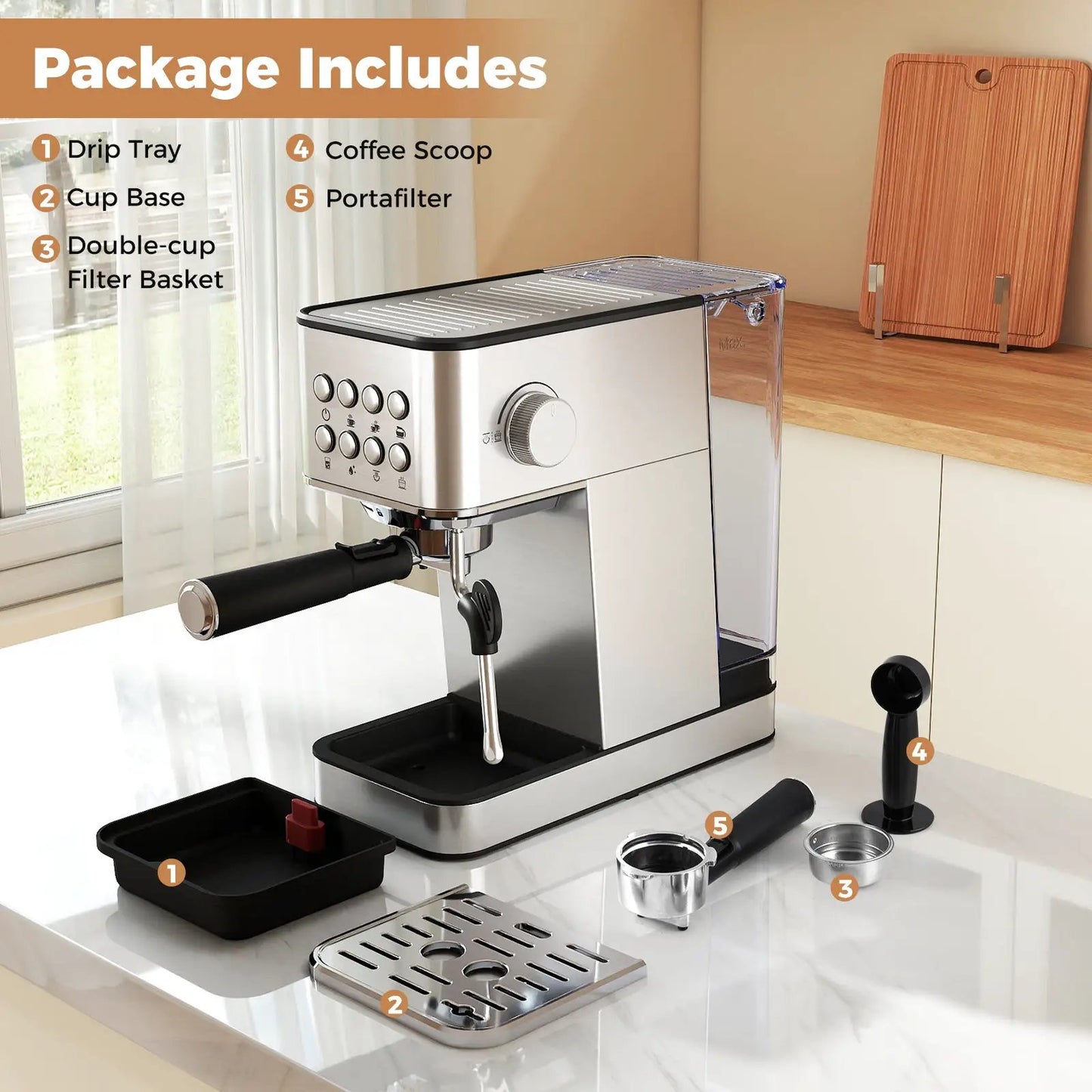 DirectDeals Espresso Machine 20 Bar with Milk Frother in stainless steel on Tampa Home & Garden Store