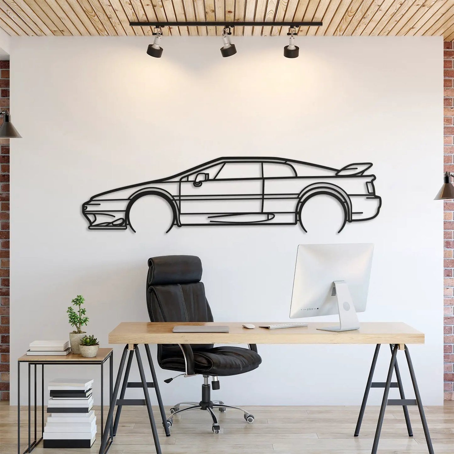Esprit Turbo detailed metal car wall art black outline of sports coupe Modello Turbo artwork on Tampa Home & Garden Store