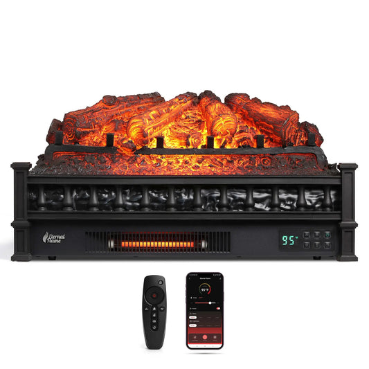 Eternal Flame EF26-PB smart electric fireplace logs with WiFi control, black base on Tampa Home & Garden Store