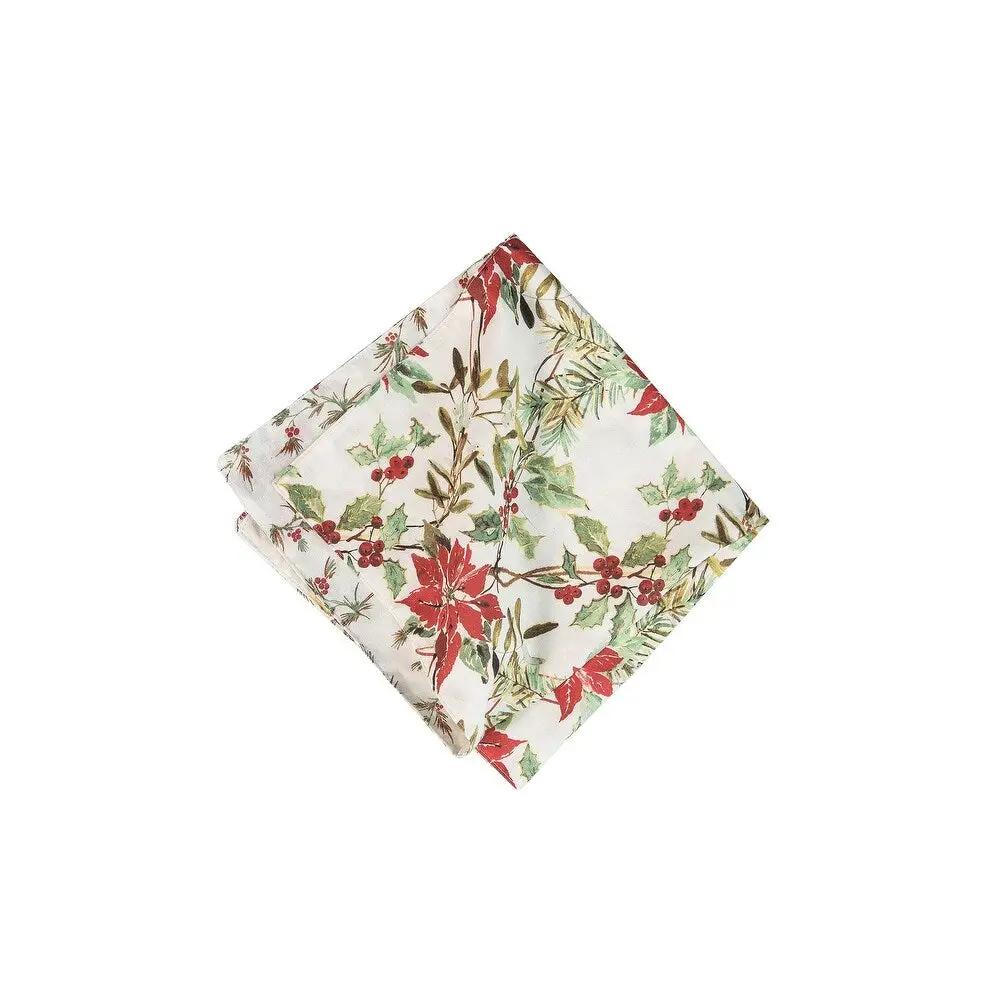 Eve Poinsettias cotton napkin with red poinsettia holly print on white by Country Christmas Loft on Tampa Home & Garden Store