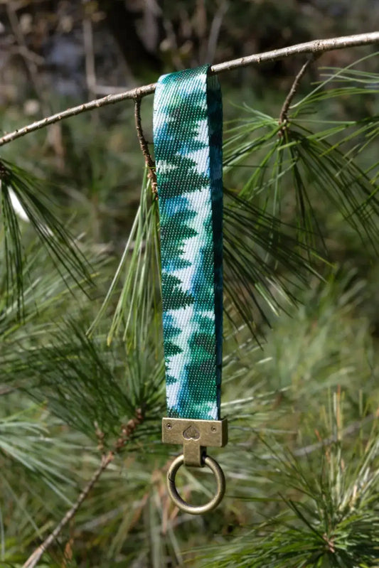 Evergreen Explorer wristlet keychain teal-green fabric strap brass hardware on Tampa Home & Garden Store