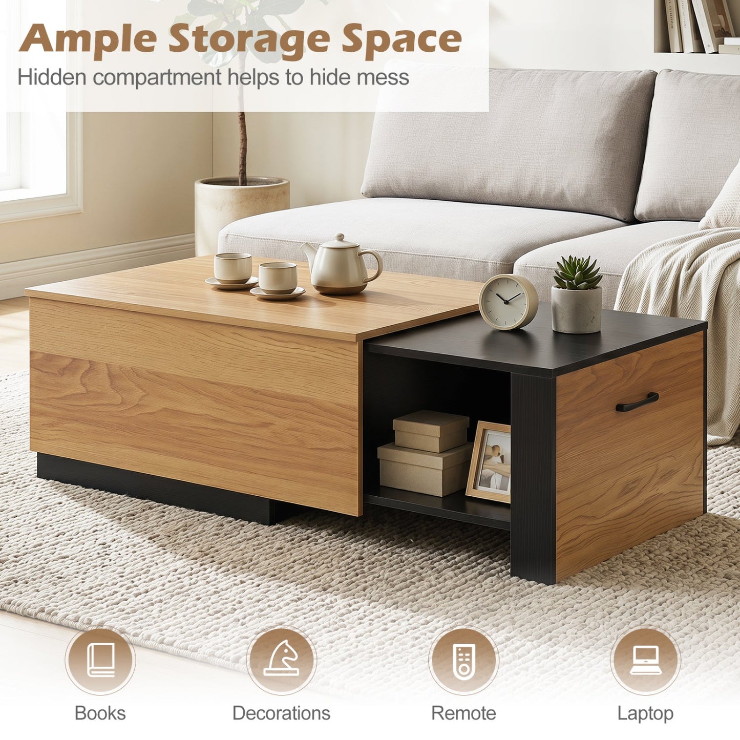 Extendable Coffee Table with Hidden Storage