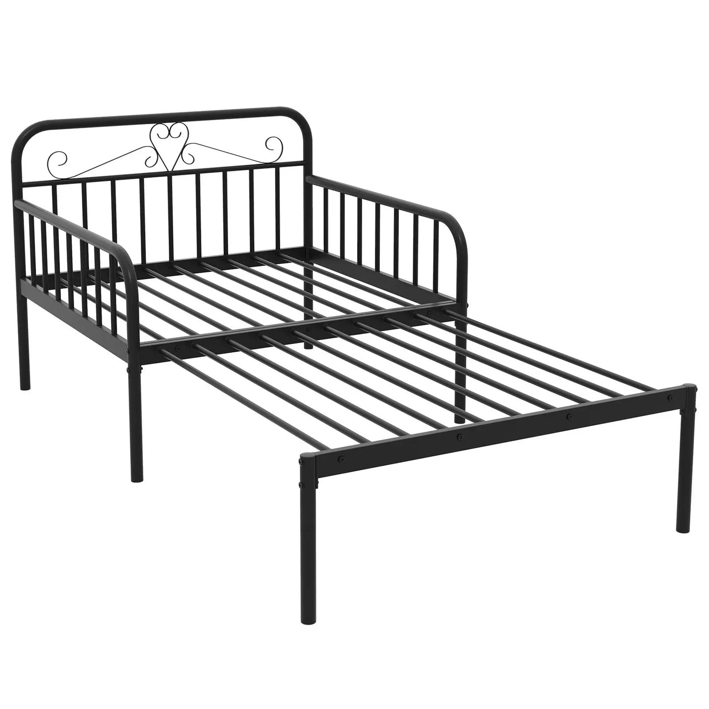Extendable Metal Daybed to Twin Size Bed with Guardrails and Armrests-White - Tampa Home & Garden Store